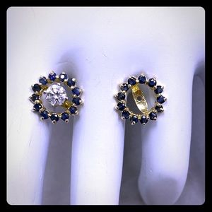 14K natural sapphire halo stud earring jackets.